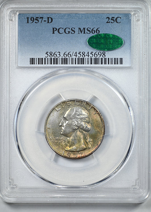 1957-D Washington Quarter 25C PCGS MS66 CAC - TONED!