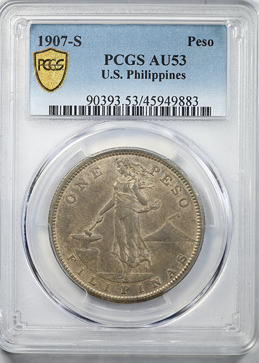 1907-S USA Philippines Peso PCGS AU53