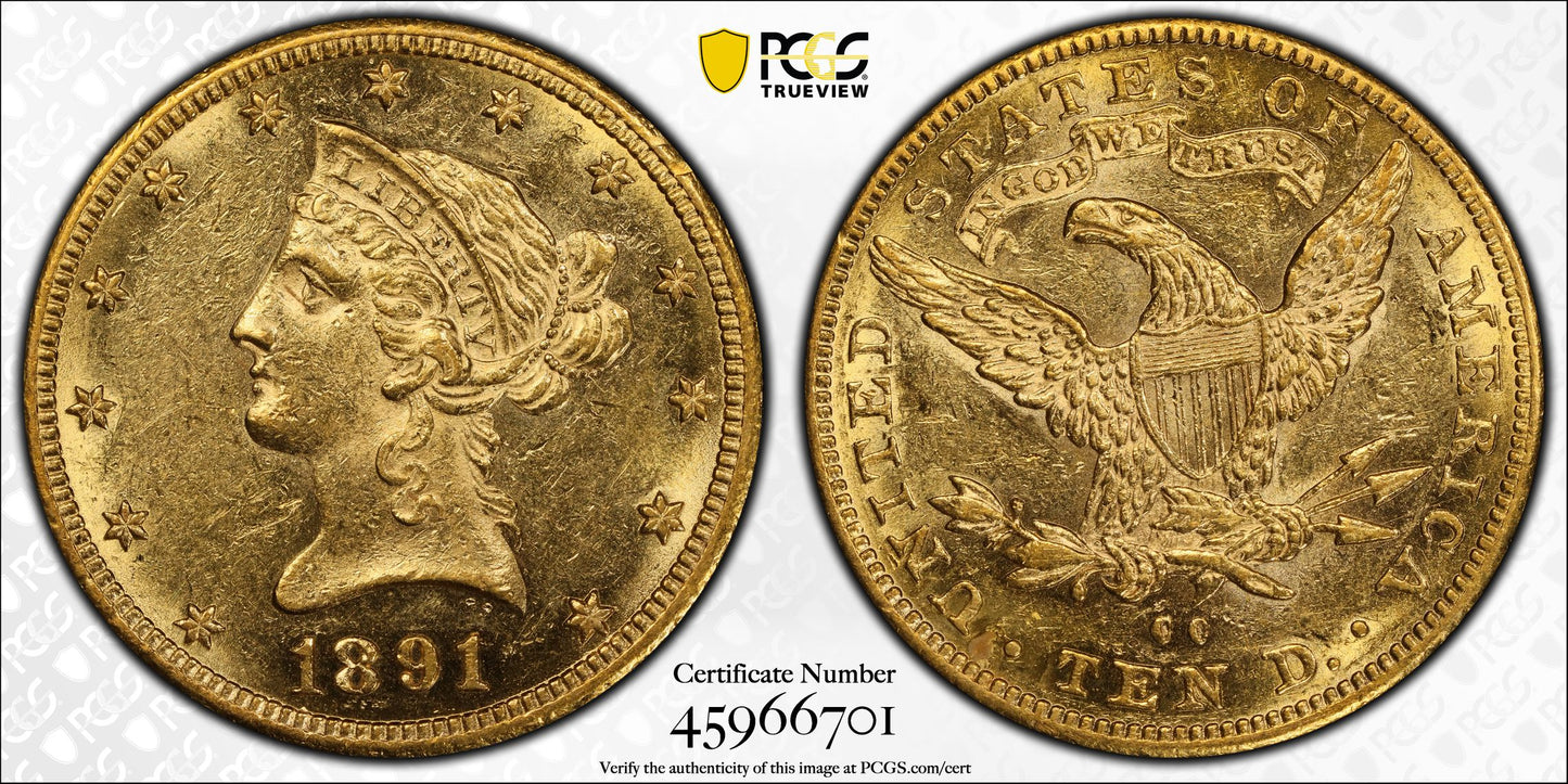 1891-CC Liberty Head Gold Eagle $10 PCGS AU58
