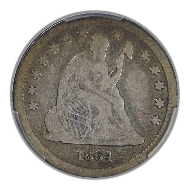 1864 Liberty Seated Quarter 25C PCGS VG08 Obverse