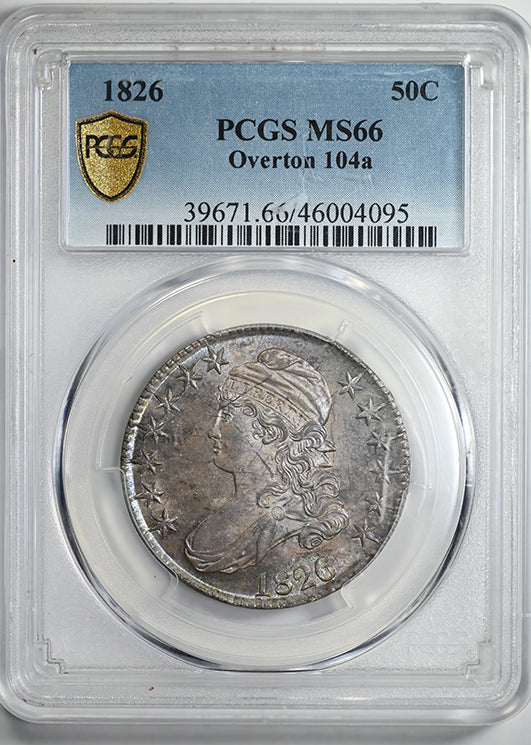 1826 Capped Bust Half Dollar 50C PCGS MS66 Overton 104a - NICE COLOR!