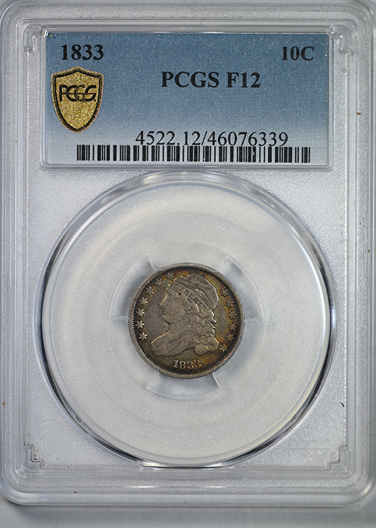 1833 Capped Bust Dime 10C PCGS F12 - TONED! Obverse Slab