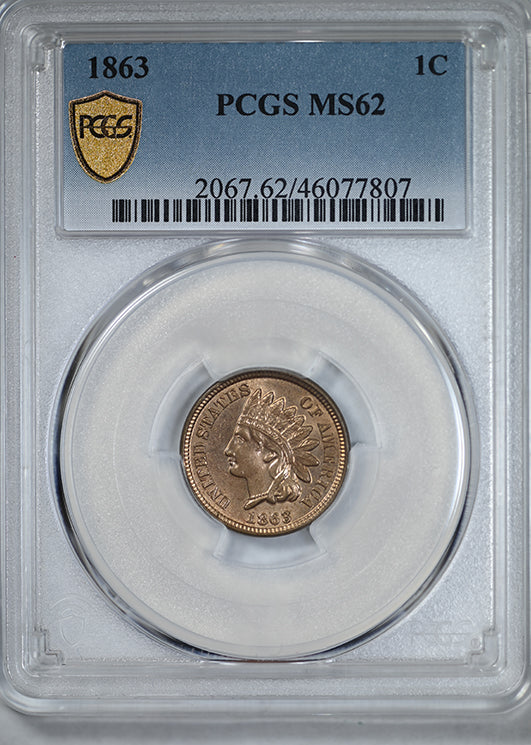 1863 Indian Head Cent 1C PCGS MS62
