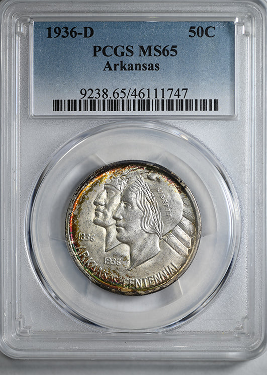1936-D Arkansas Classic Commemorative Half Dollar 50C PCGS MS65 - TONED!