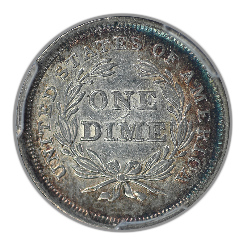 1838 Liberty Seated Dime 10C PCGS AU55 - No Drapery, Large Stars - TONED!