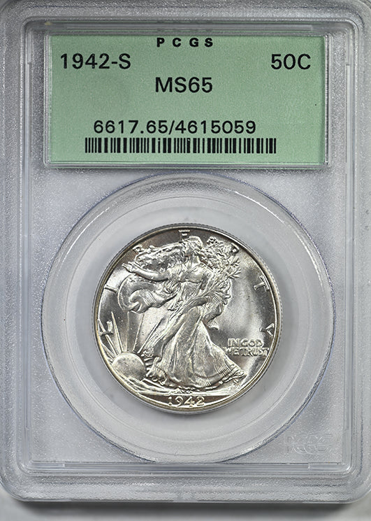 1942-S Walking Liberty Half Dollar 50C PCGS MS65 OGH