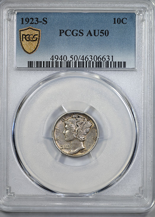 1923-S Mercury Dime 10C PCGS AU50