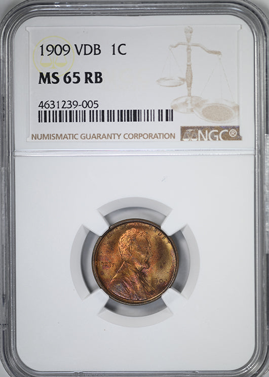 1909 VDB Lincoln Wheat Cent 1C NGC MS65RB - TONED!