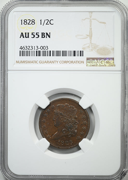 1828 Classic Head Half Cent 1/2C NGC AU55BN