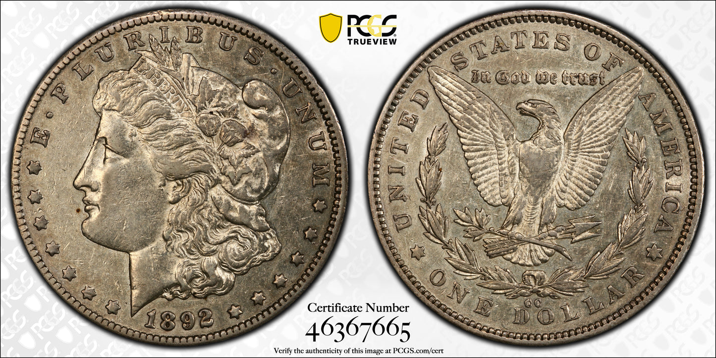 1892-CC Morgan Dollar $1 PCGS XF40 Trueview