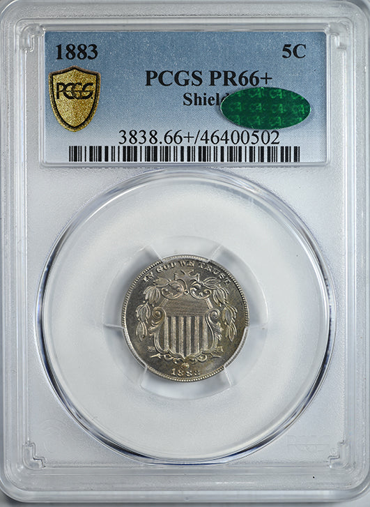 1883 Proof Shield Nickel 5C PCGS PR66+ CAC Obverse Slab