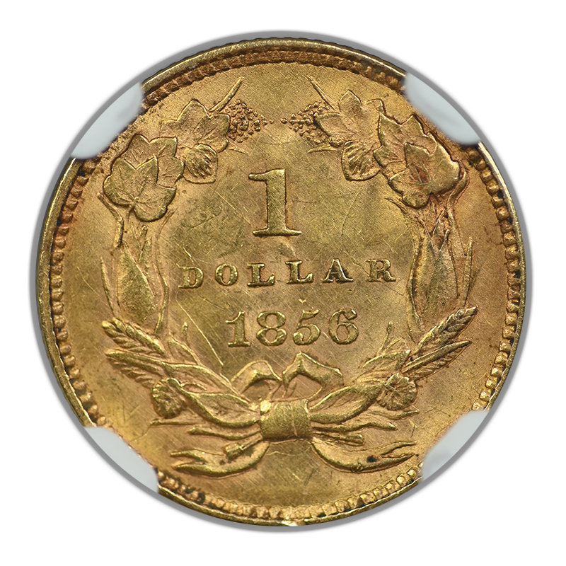 1856 Type 3 Indian Princess Head Gold Dollar G$1 NGC MS62 - Slanted 5