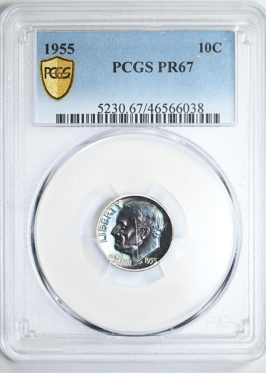 1955 Proof Roosevelt Dime 10C PCGS PR67 - RAINBOW TONED!