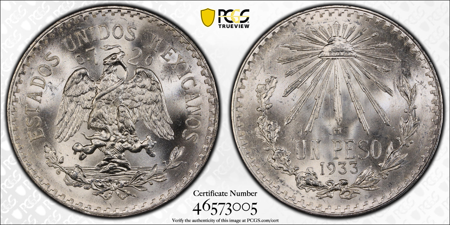 1933-M Mexico Silver Peso PCGS MS65 KM-455