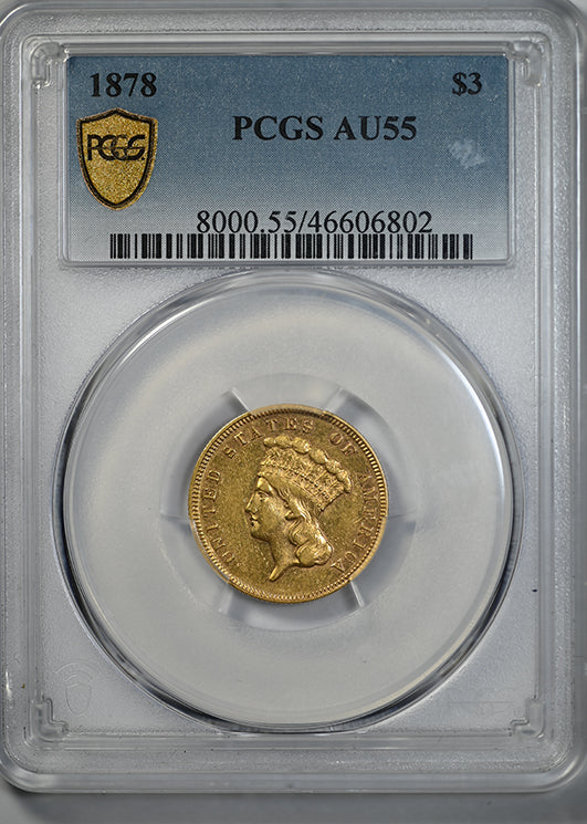 1878 Indian Princess Gold Three Dollar $3 PCGS AU55 Obverse Slab