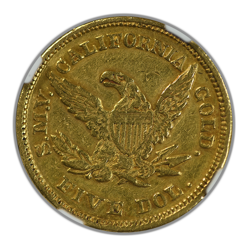 1850 Moffat & Co. California Gold $5 NGC AU53 Reverse