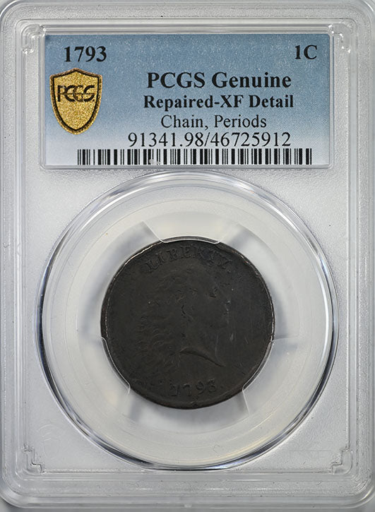 1793 Flowing Hair Large Chain Cent 1C PCGS XF Detail Obverse Slab