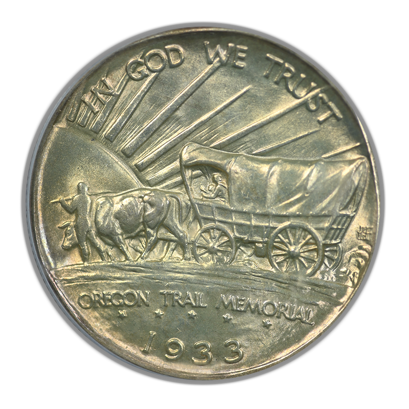 1933-D Oregon Trail Classic Commemorative Half Dollar 50C PCGS MS63 CAC OGH Reverse