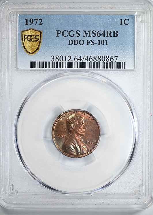 1972 Double Die Obverse Lincoln Memorial Cent 1C PCGS MS64RB DDO FS-101