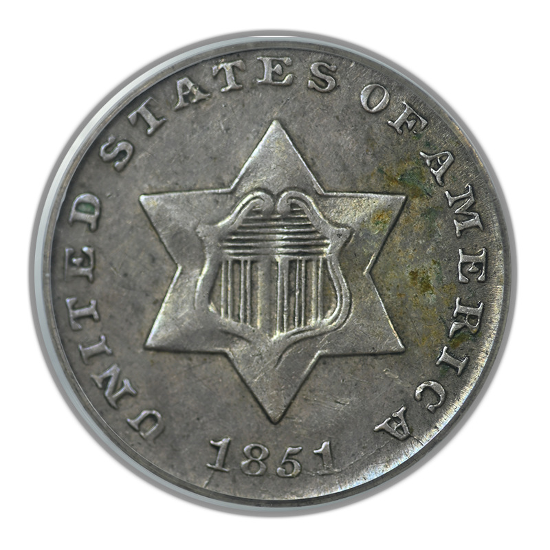 1851 Three Cent Silver Piece 3CS PCGS XF40 OGH
