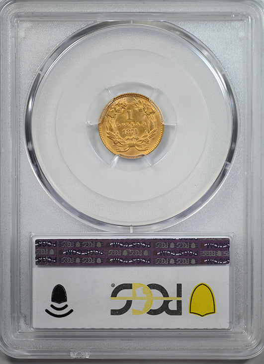 1874 Type 3 Gold Dollar G$1 PCGS MS62 Reverse Slab