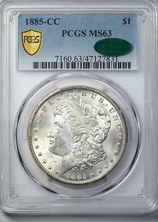 1885-CC Morgan Dollar $1 PCGS MS63 CAC Obverse Slab