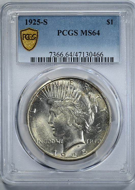 1925-S Peace Dollar $1 PCGS MS64 Obverse Slab