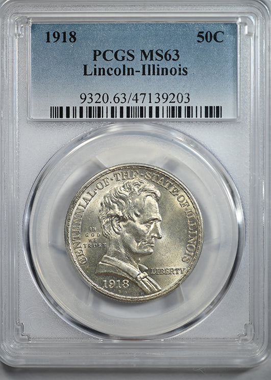 1918 Lincoln-Illinois Classic Commemorative Half Dollar 50C PCGS MS63 Obverse Slab