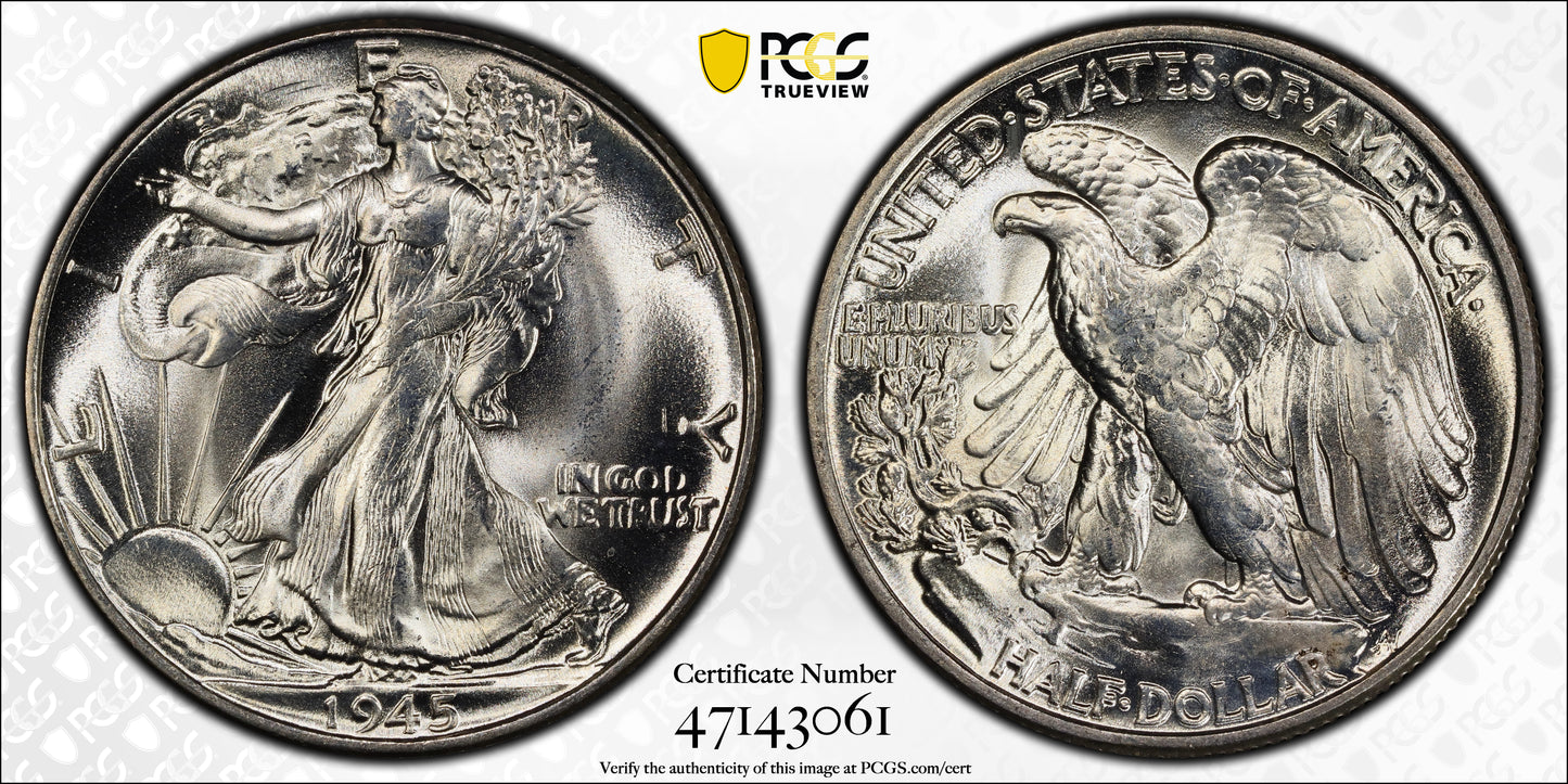 1945 Walking Liberty Half Dollar 50C PCGS MS65+