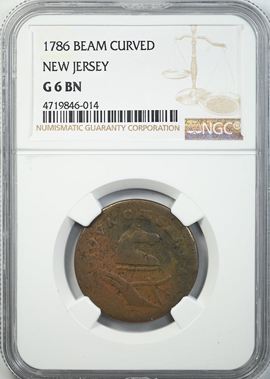 1786 New Jersey Copper Colonial Beam Curved NGC G6BN