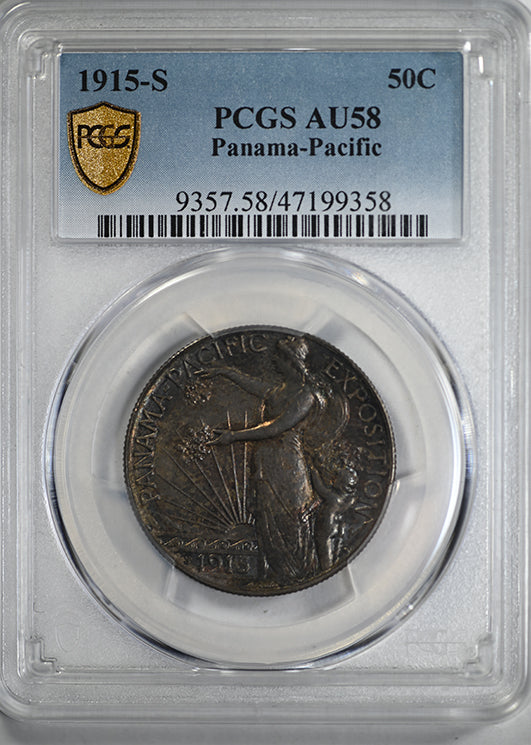 1915-S Panama Pacific Classic Commemorative Half Dollar 50C PCGS AU58 Obverse Slab