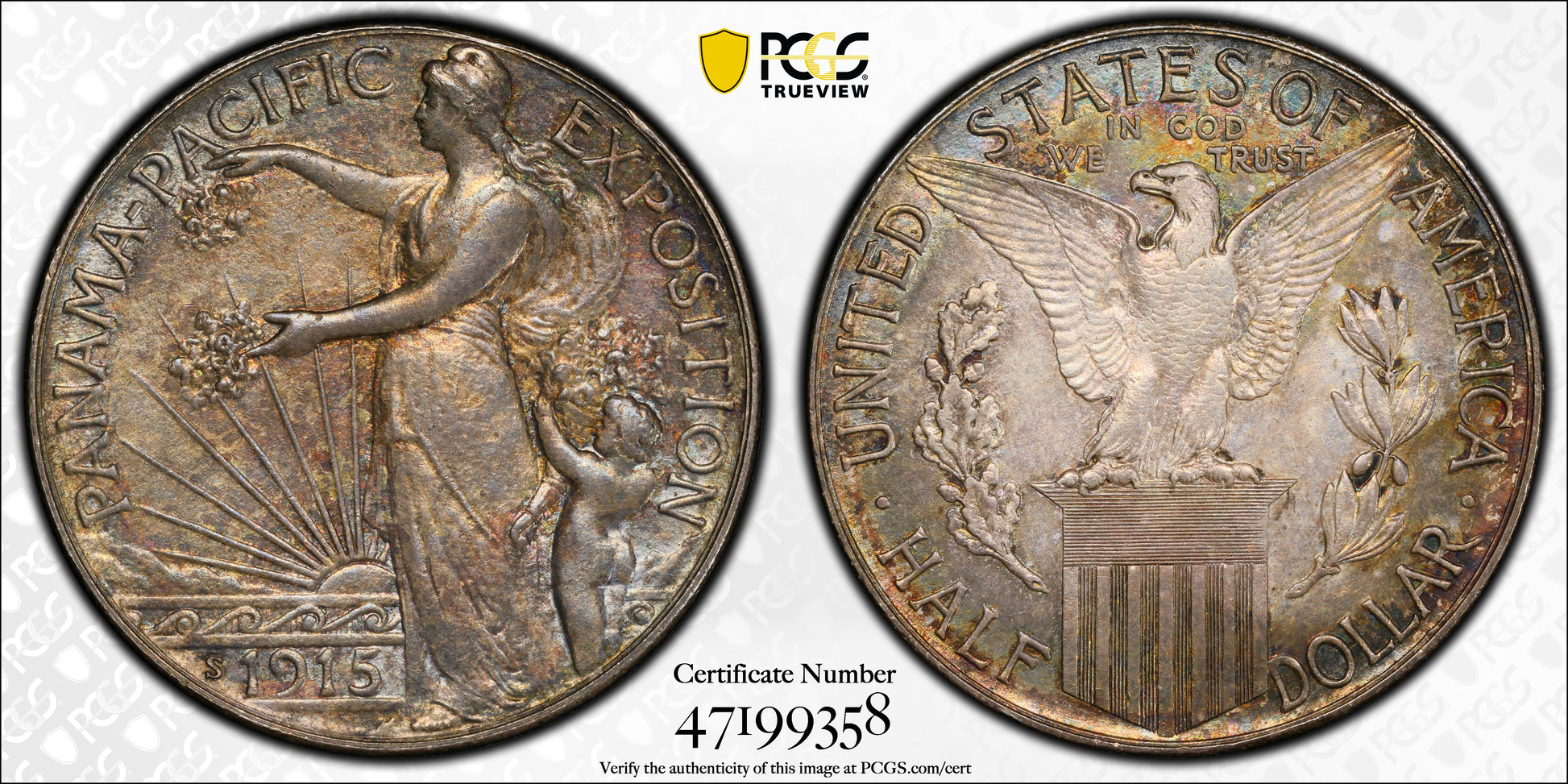 1915-S Panama Pacific Classic Commemorative Half Dollar 50C PCGS AU58 Trueview