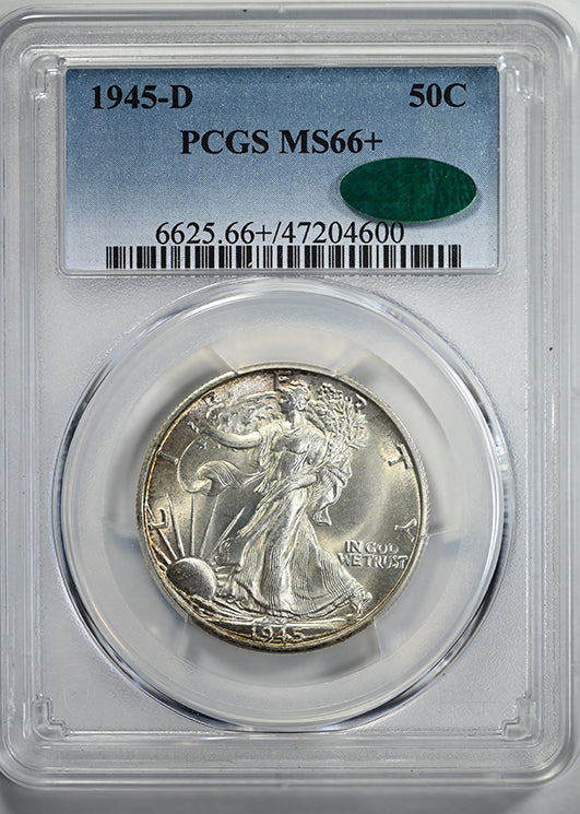 1945-D Walking Liberty Half Dollar 50C PCGS MS66+ CAC