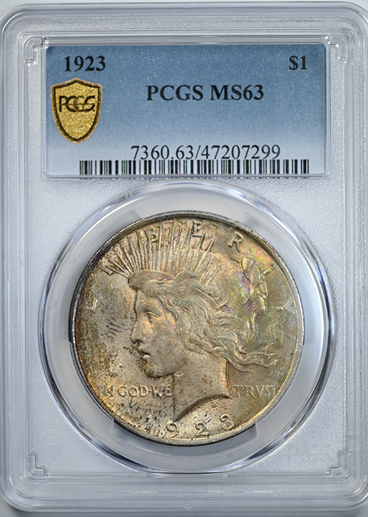 1923 Peace Dollar $1 PCGS MS63 - NICE COLOR! Obverse Slab