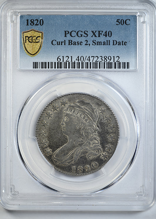 1820 Capped Bust Half Dollar 50C PCGS XF40 - Curl Base 2, Small Date Obverse Slab