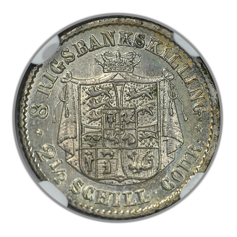 1843 FK//FF Denmark 8RBS Rigsbankskilling NGC MS64 - TONED!