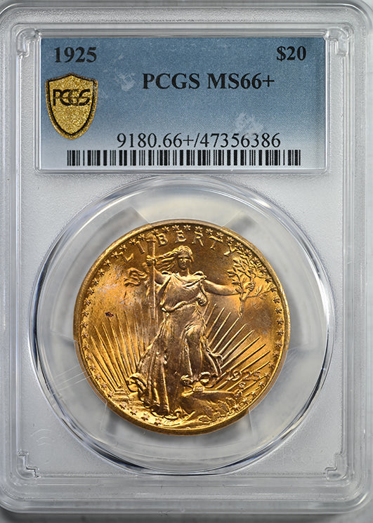 1925 Saint Gaudens Gold Double Eagle $20 PCGS MS66+ Obverse Slab