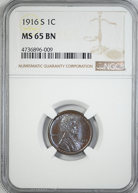 1916-S Lincoln Wheat Cent 1C NGC MS65BN - NICE COLOR!