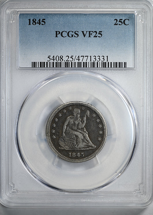 1845 Liberty Seated Quarter 25C PCGS VF25