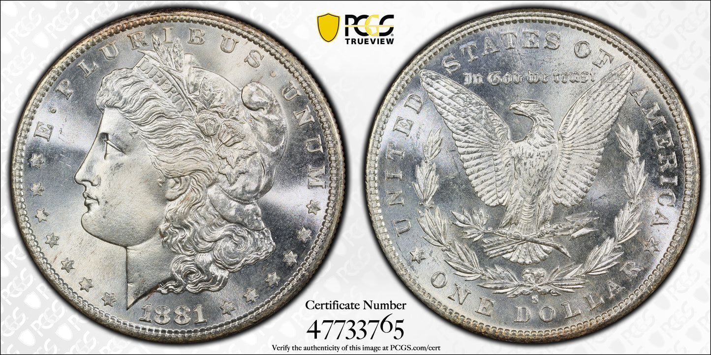 1881-S Morgan Dollar $1 PCGS MS67 Trueview