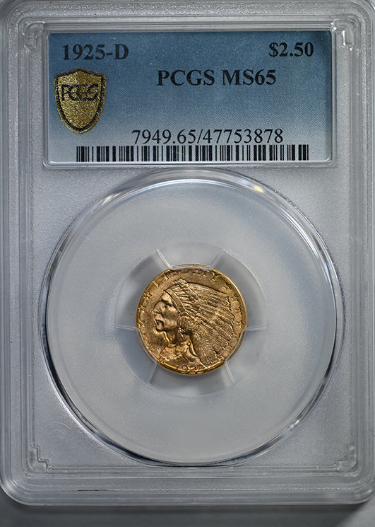 1925-D Indian Head Gold Quarter Eagle $2.50 PCGS MS65 Obverse Slab