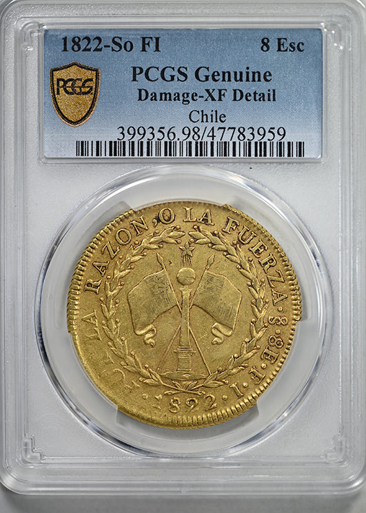 1822-So FI Chile Gold 8 Escudos PCGS XF Detail – Americana Rare Coin