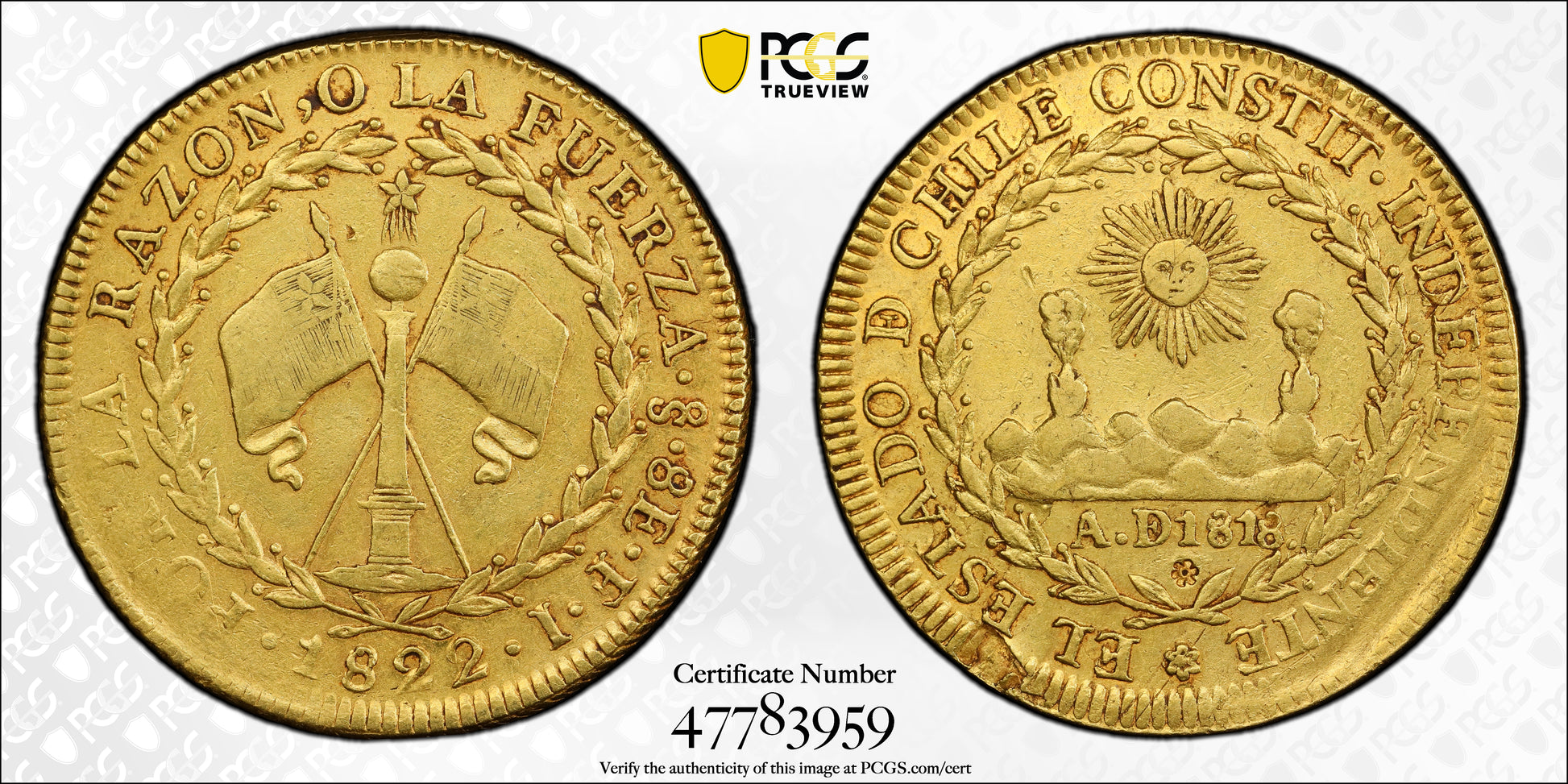 1822-So FI Chile Gold 8 Escudos PCGS XF Detail – Americana Rare Coin