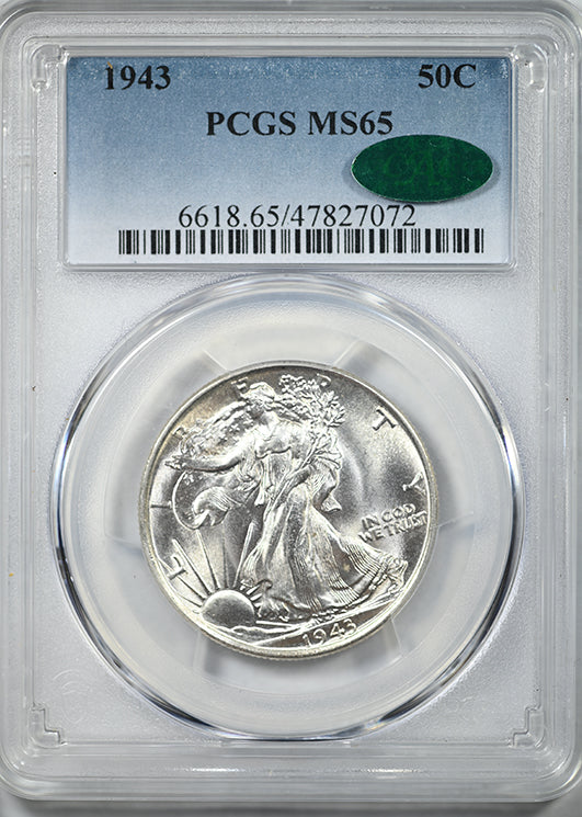1943 Walking Liberty Half Dollar 50C PCGS MS65 CAC