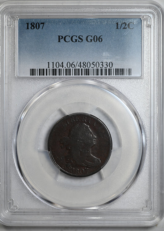 1807 Draped Bust Half Cent 1/2C PCGS G06 Obverse Slab