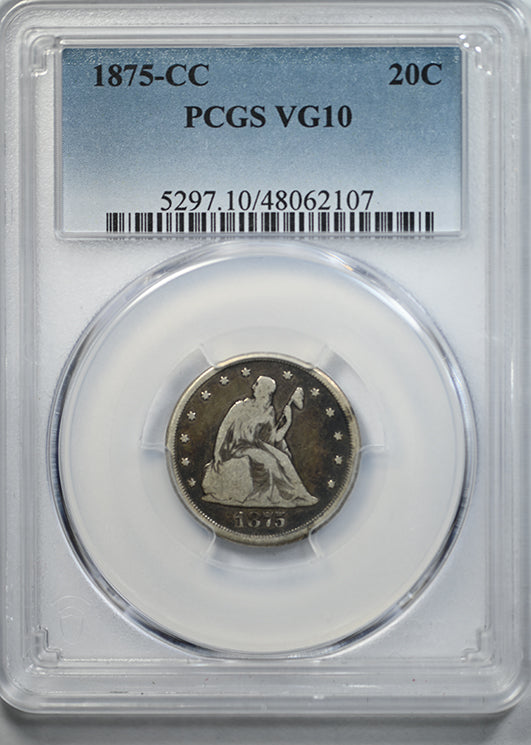 1875-CC Twenty Cent Piece 20C PCGS VG10 Obverse Slab