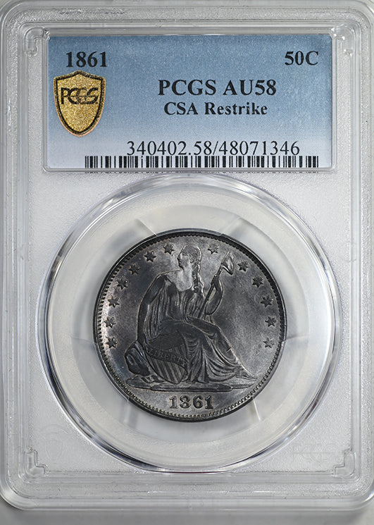 1861 Liberty Seated Half Dollar 50C PCGS AU58 - CSA Restrike