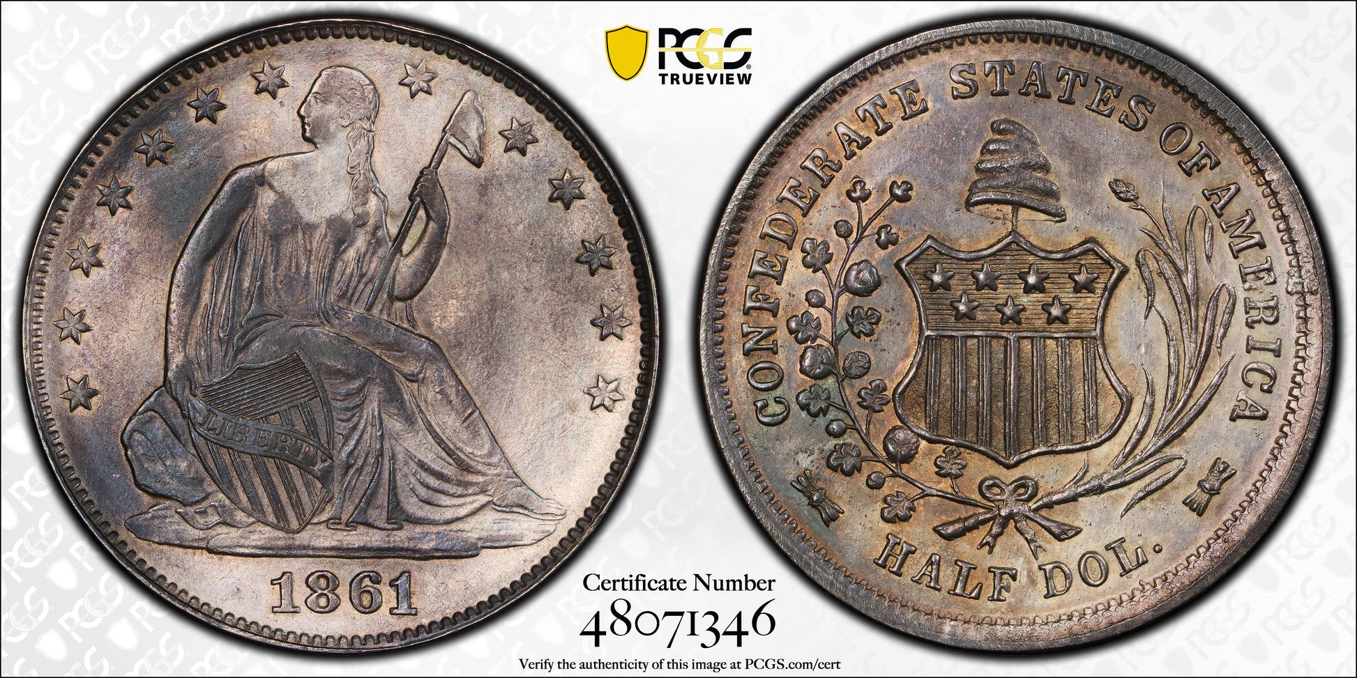 1861 Liberty Seated Half Dollar 50C PCGS AU58 - CSA Restrike