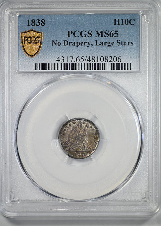 1838 Liberty Seated Half Dime H10C PCGS MS65 - No Drapery, Large Stars Obverse Slab