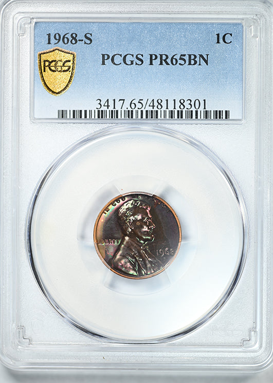 1968-S Proof Lincoln Memorial Cent 1C PCGS PR65BN - TONED!